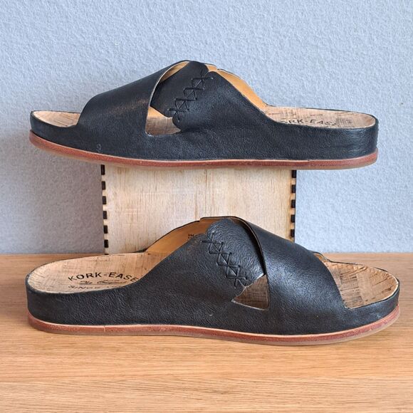 Kork-Ease Tutsi Women’s 9 Black Leather Slip-On Sandals Low Wedge Summer Comfort - Picture 6 of 10